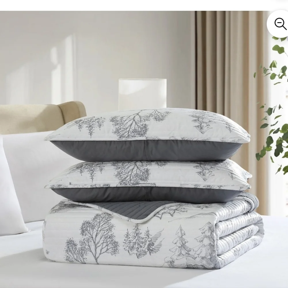 (5)Lenox Holiday winter  Scene Green Toile Quilt Set - Picture 5 of 5